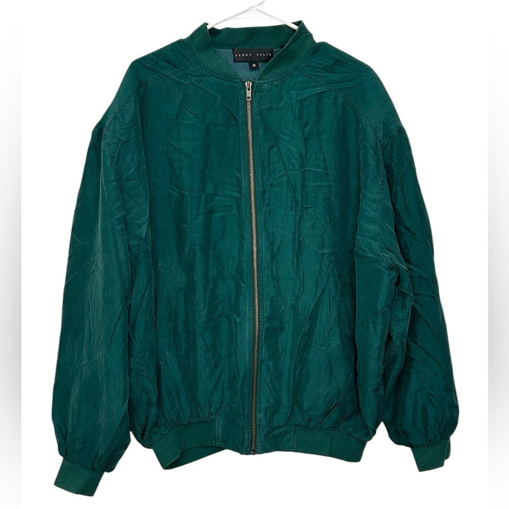 Perry Ellis Windbreaker Zip Up Jacket Teal Green Medium